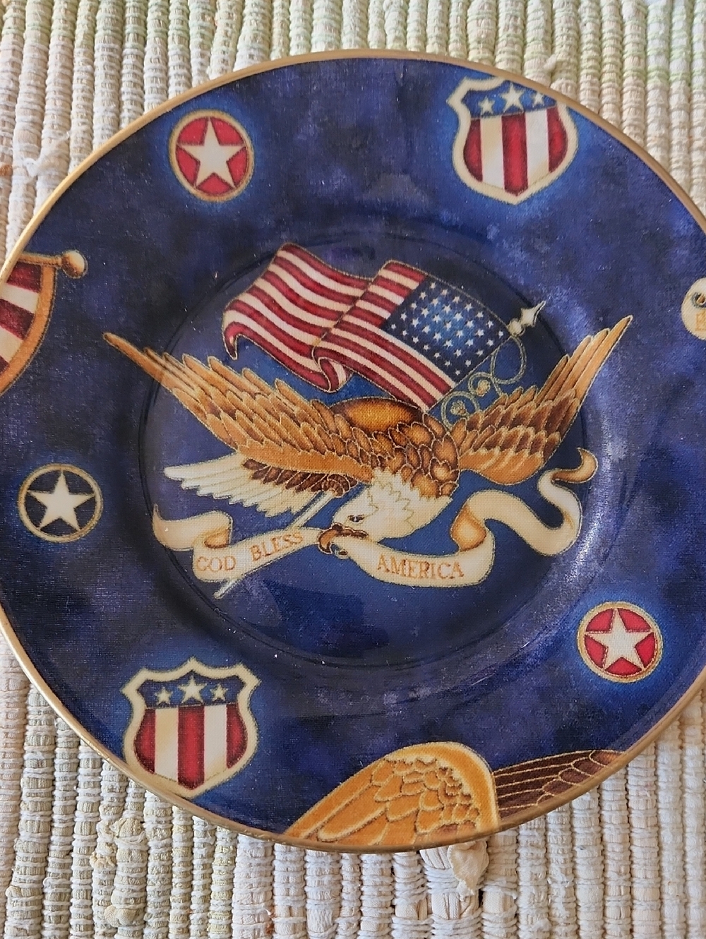 Patriotic Eagle Decorative Plate with American Flag  Blue & Gold